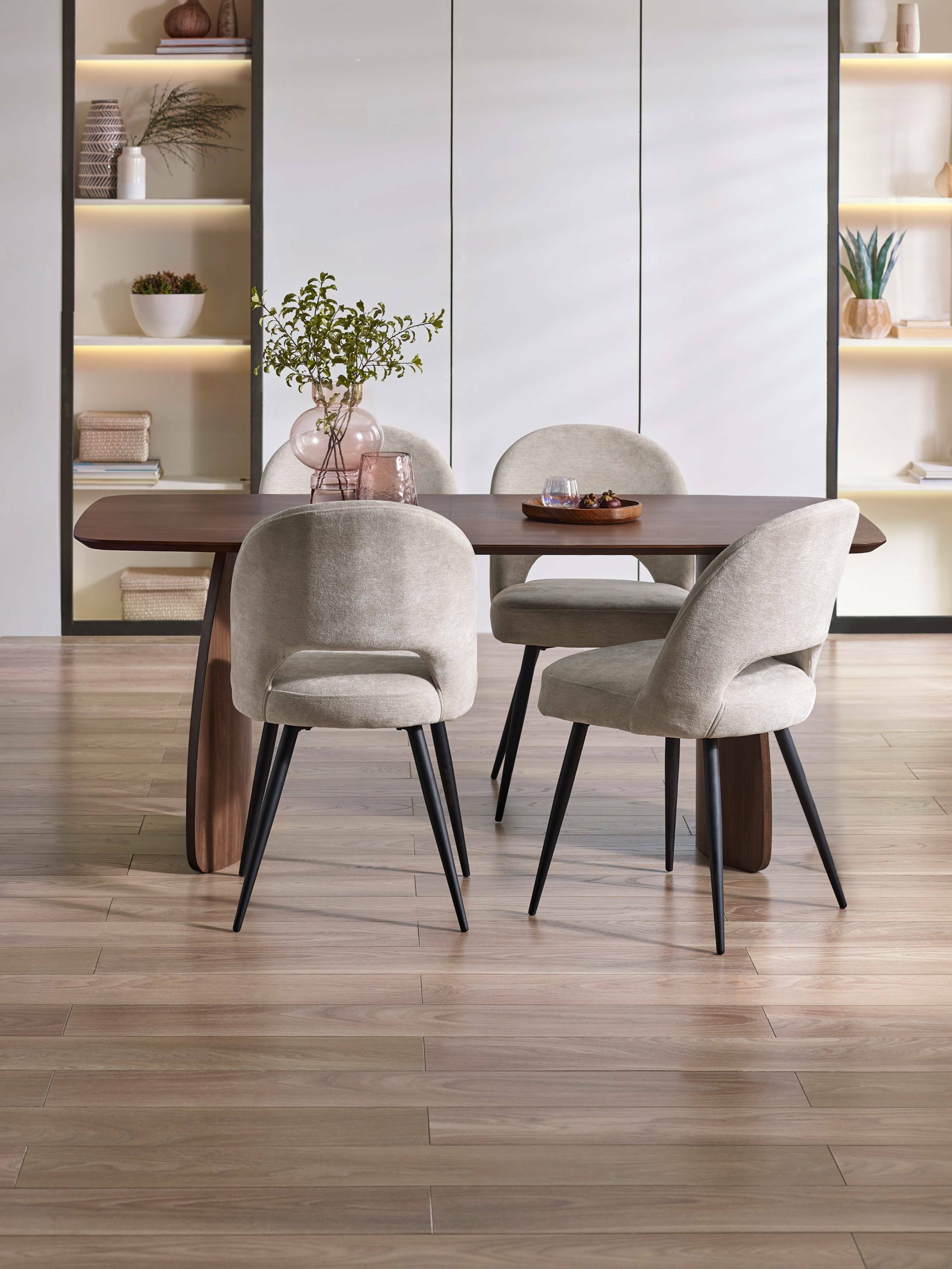 Bodhi Curved Leg Walnut Brown Oak Wood Dining Table | 6 Seater